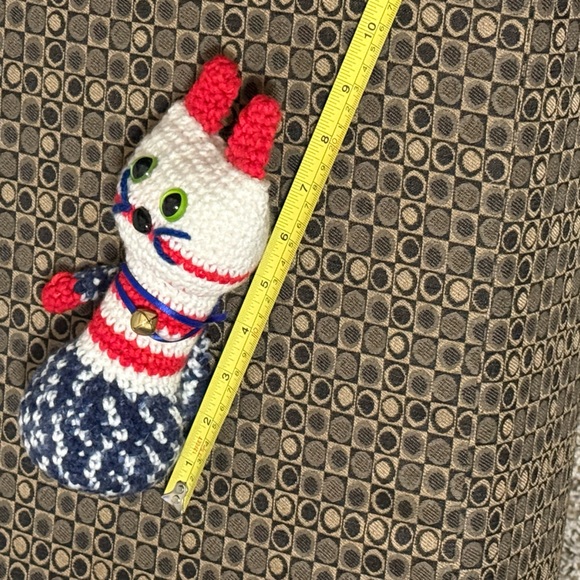 Hand Crafted Red and Blue Striped Cat Plush - Picture 3 of 3
